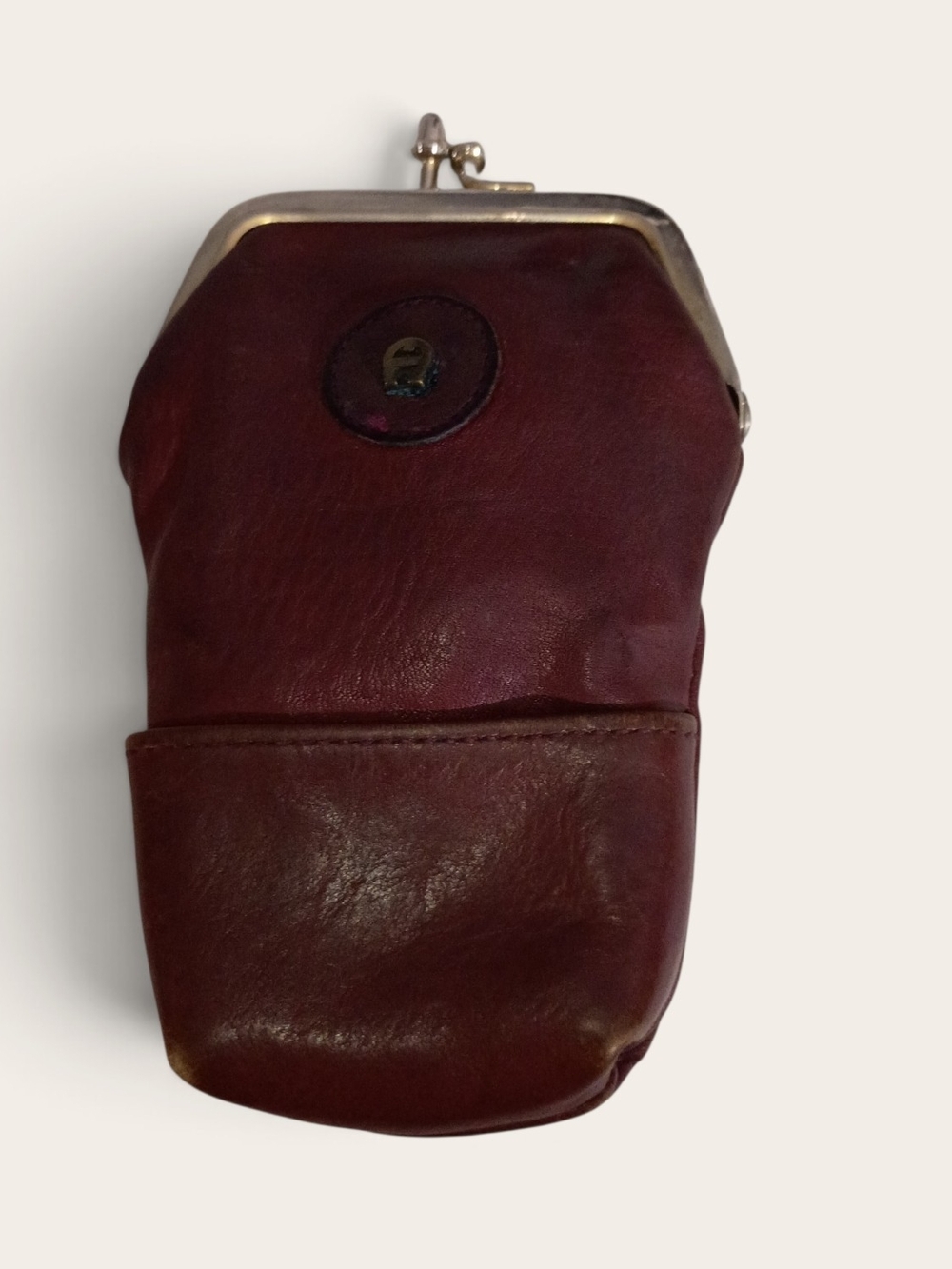Vintage Etienne Aigner Leather Coin/ Cigarette Case Burgandy Kiss Lock